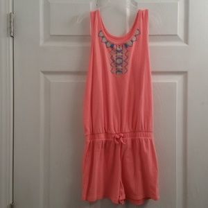 Neon Orange Romper with Tribal Design